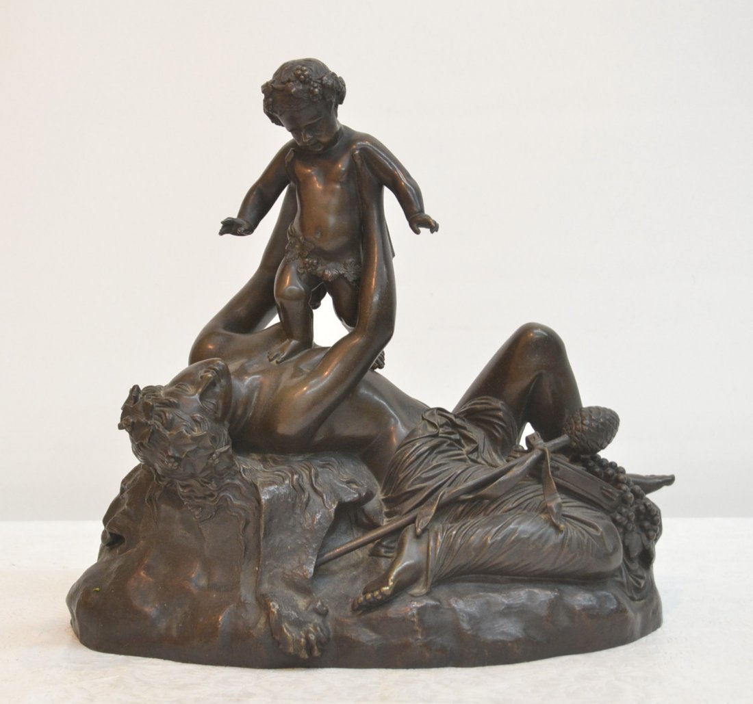 19thC BRONZE WOMAN HOLDING BABY WITH SUSSE: FRERES FOUNDRY - 13" x 13 1/2"