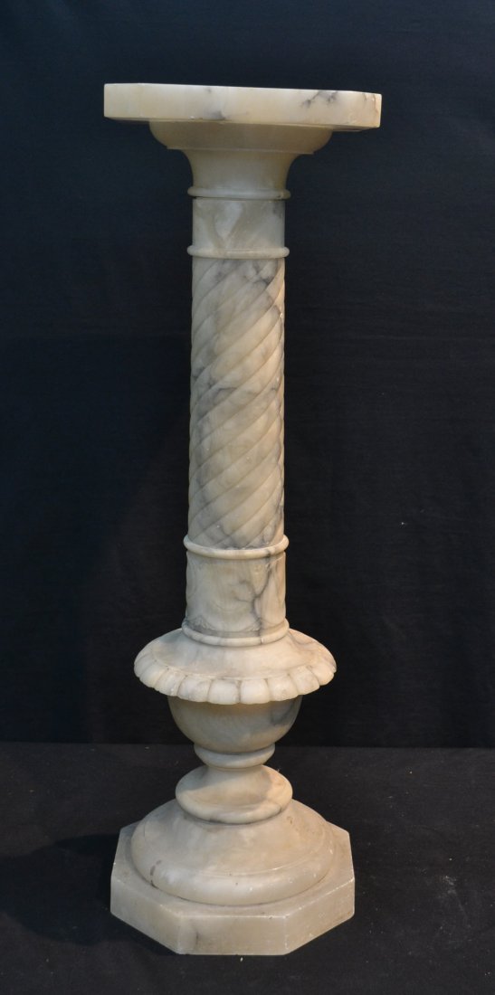 CARVED ALABASTER PEDESTAL - 10" x 33 3/4": CARVED ALABASTER PEDESTAL - 10" x 33 3/4"