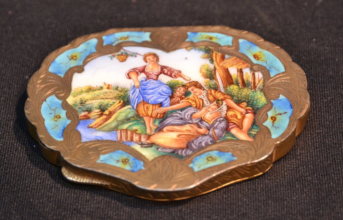 SILVER & ENAMEL COMPACT - 3 1/4" x 2 1/2": SILVER & ENAMEL COMPACT - 3 1/4" x 2 1/2"