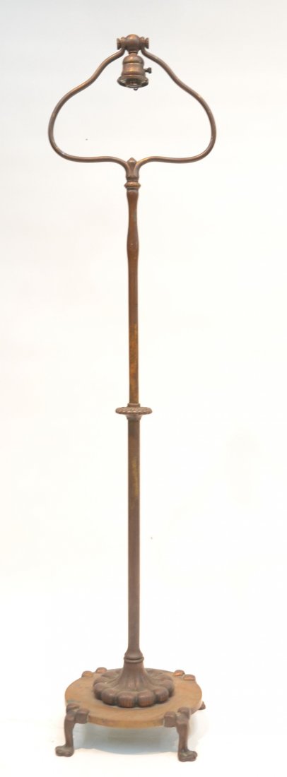BRONZE TIFFANY STUDIOS NEW YORK HARP FLOOR LAMP: BASE WITH CLAW FEET ; MARKED 582 (SOME PATINA LOSS) 13" x 54"