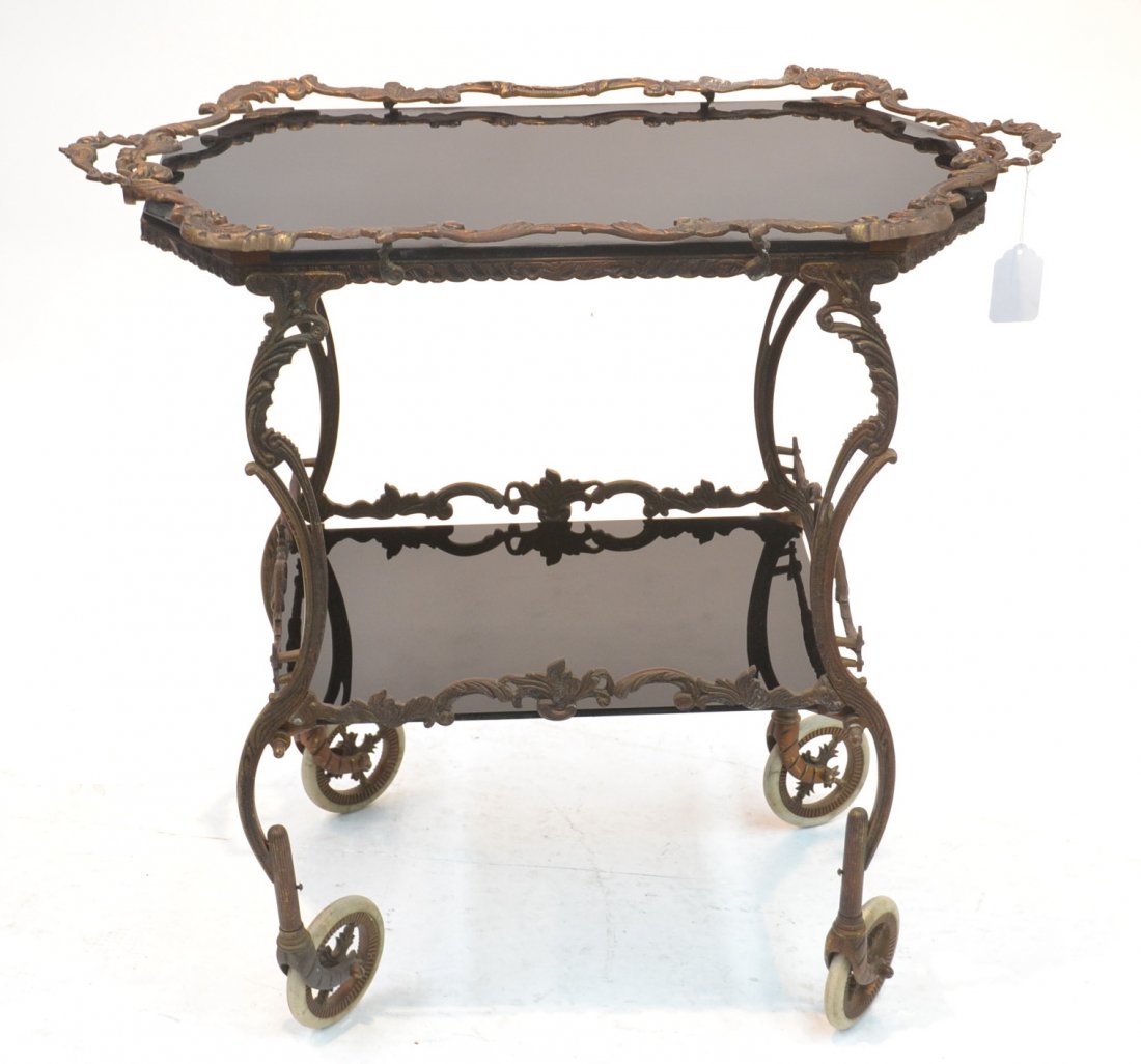 BRONZE REMOVEABLE TRAY BEVERAGE CART WITH: BLACK GLASS - 33" x 18" x 31"