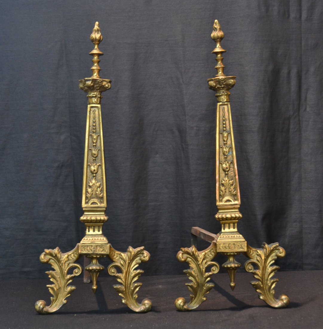 (Pr) BRONZE ANDIRONS - 13 1/2" x 22": (Pr) BRONZE ANDIRONS - 13 1/2" x 22"