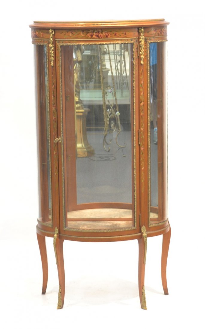 GEORGE FLINT VERNIS MARTIN STYLE VITRINE WITH: FLORAL DECORATIONS & BRONZE MOUNTS - 27" x 14" x 54"