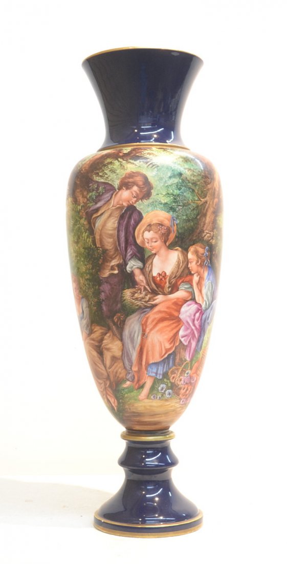 LARGE HAND PAINTED KERAMOS ITALY PASTORAL VASE