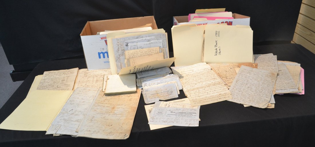 LARGE COLLECTION OF EPHEMERA SPANNING OVER THE: COURSE OF 140 YEARS (1790'S - 1930'S) OF MULTIPLE BUSINESS INCLUDING OYSYTER BAY & MANHATTAN BY BUSINESSES OWNED JAMES THOMPSON & T.TAPPON INCLUDING LEDGERS, BILLS, DISTILLERY PAPERS, PERSONAL LETTERS