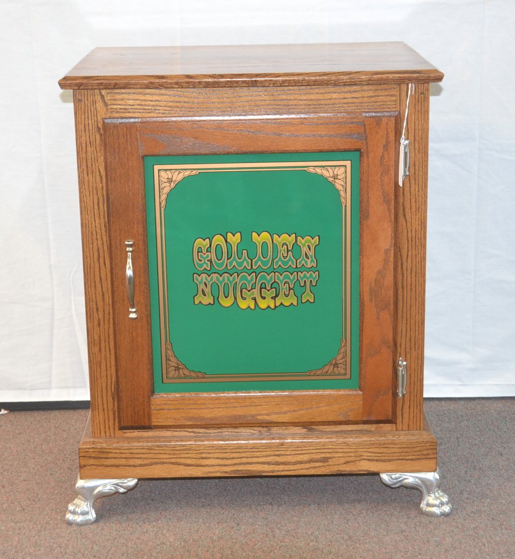 OAK GOLDEN NUGGET GLASS DOOR SLOT MACHINE STAND