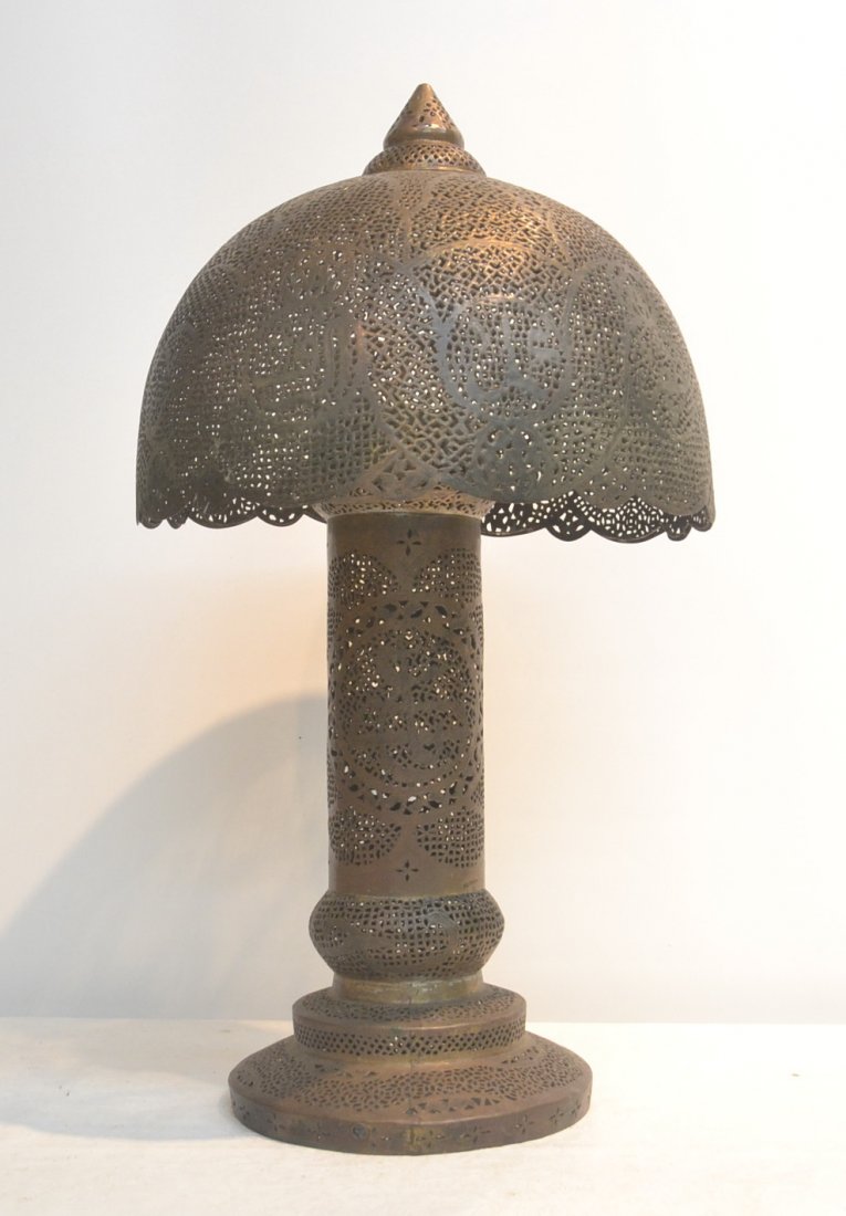 LARGE RETICULATED SYRIAN LAMP - 16 1/2" x 34": LARGE RETICULATED SYRIAN LAMP - 16 1/2" x 34" ; MARKED MADE IN SYRIA