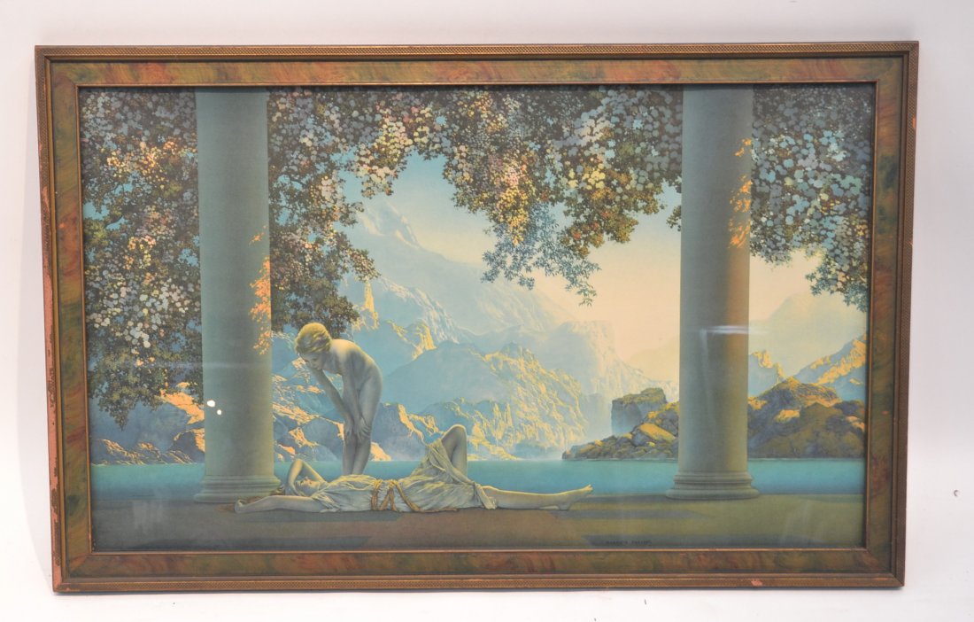MAXFIELD PARRISH "DAYBREAK" PRINT: MARKED PARRISH ; NEW YORK - 33" x 20 1/'2"