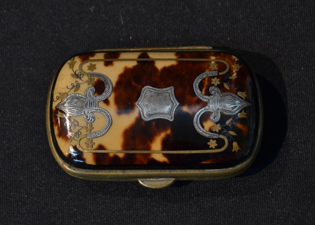 ANTIQUE TORTOISE SHELL & SILVER BOX: 2 3/4' x 1 3/4"