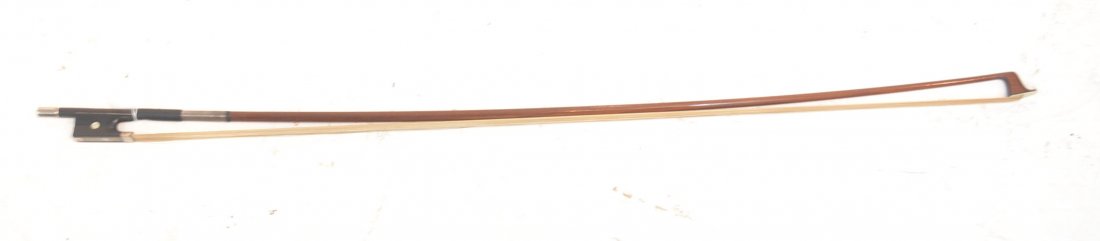H.R. PFRETSCHNER SILVER MOUNTED VIOLIN BOW: 28 1/4" LONG without adjustment 29 1/4" overall H.R. PFRETSCHNER SILVER MOUNTED BOW - 28 1/4" LONG