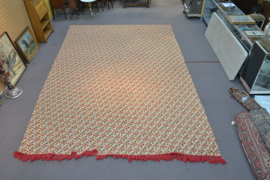 FLORAL NEEDLEPOINT RUG - 11' 3" x 17': (MISSING FRINGE ON ONE SIDE)