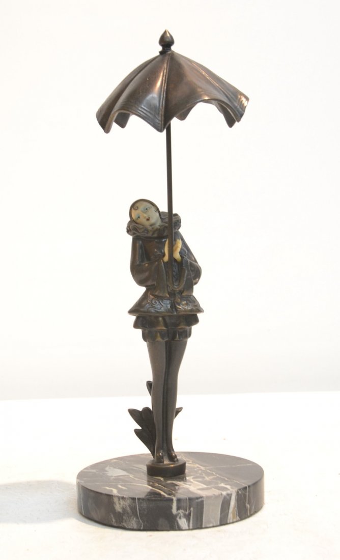 CONTEMPORARY DECO STYLE BRONZE GIRL WITH: UMBRELLA - 5" x 12 1/2"