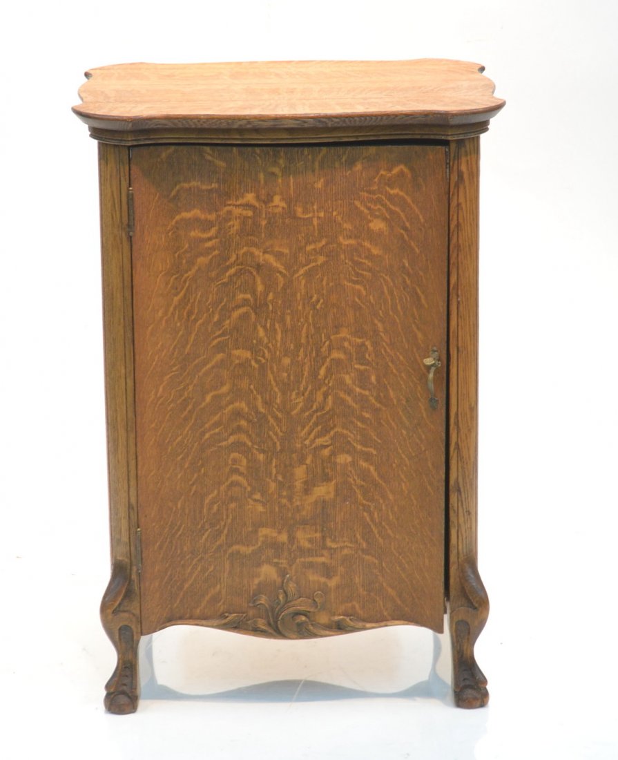 TIGER OAK RECORD CABINET WITH CLAW FEET: 23" x 18" x 34"