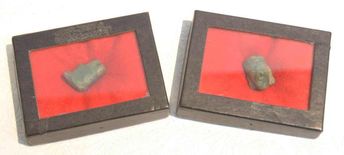 (2) JADE MAYAN PRE-COLUMBIAN AMULETS: 1 1/4" x 3/4"
