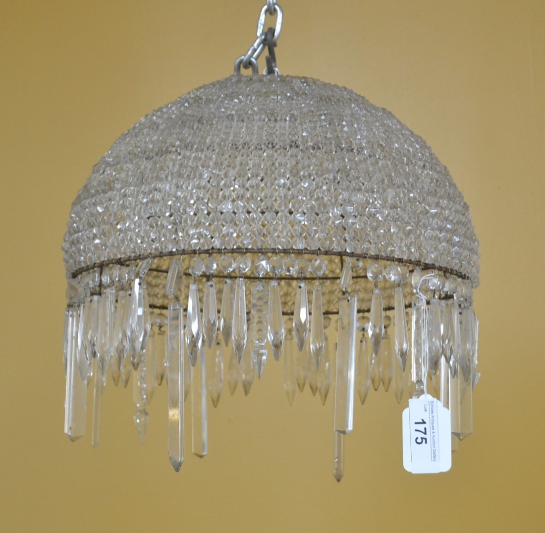 CRYSTAL BEADED BASKET FIXTURE WITH PRISIMS: CRYSTAL BEADED BASKET FIXTURE WITH PRISIMS - 15" x 16" to bottom of crystals