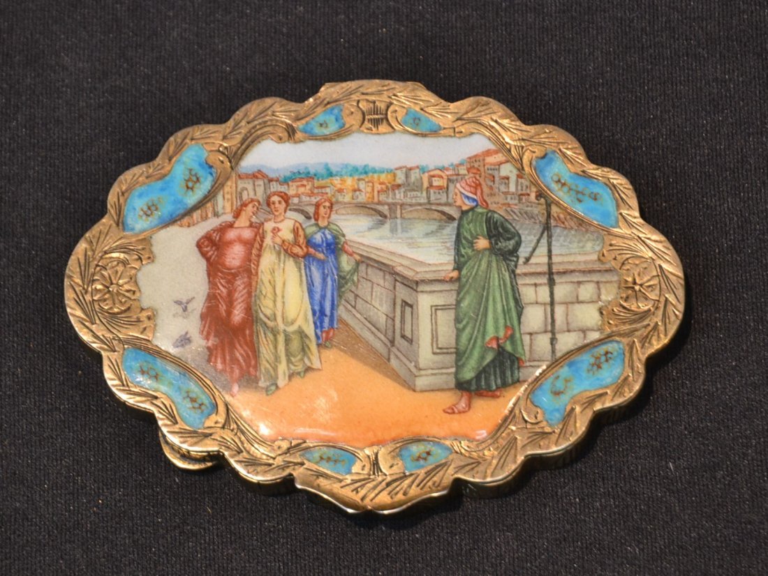 800 SILVER & ENAMELED COMPACT WITH VENICE CANAL: SCENE - 4" x 3"