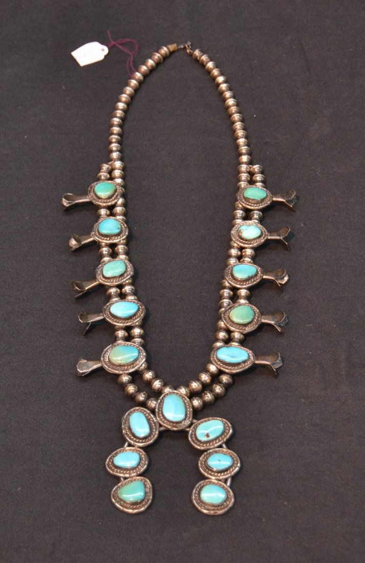 NATIVE AMERICAN SILVER & TURQUOISE SQUASH: BLOSSUM NECKLACE