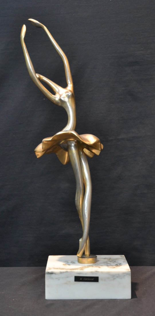MANUEL CARBONELL , BRONZE DANCING BALLERINA: RAISED ON MARBLE PLYNTH ; MANUEL CARBONELL CUBAN ARTIST BORN 1918
