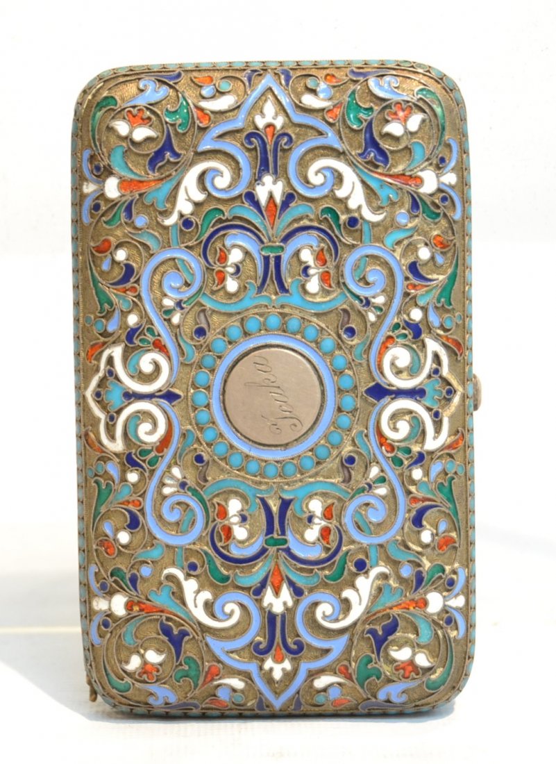 ANTIQUE RUSSIAN 84 SILVER & ENAMEL CASE: 4" x 2 1/2"