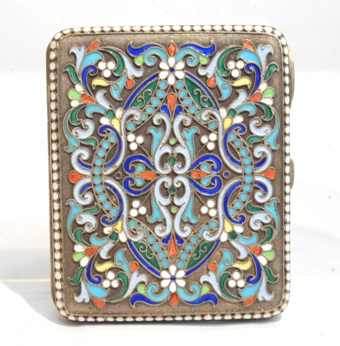 ANTIQUE RUSSIAN 84 SILVER & ENAMEL CASE: 3 3/4" x 3"