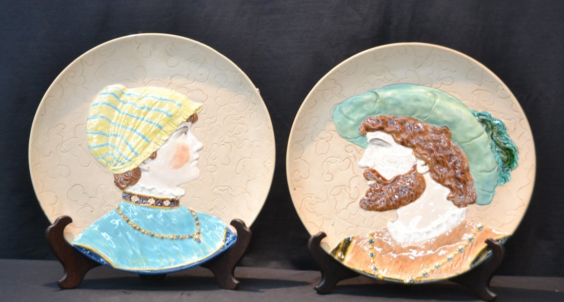 (Pr) SARREGUEMINES FRENCH POTTERY PORTRAIT: CHARGERS - 17" (RESTORED)