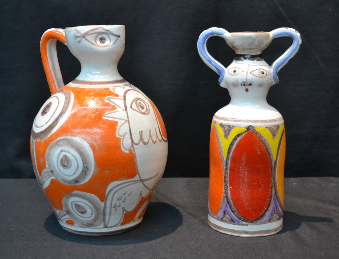 (2) DESIMONE - ITALY ART POTTERY VASE & EWER: LARGEST IS 6" x 9 1/2'