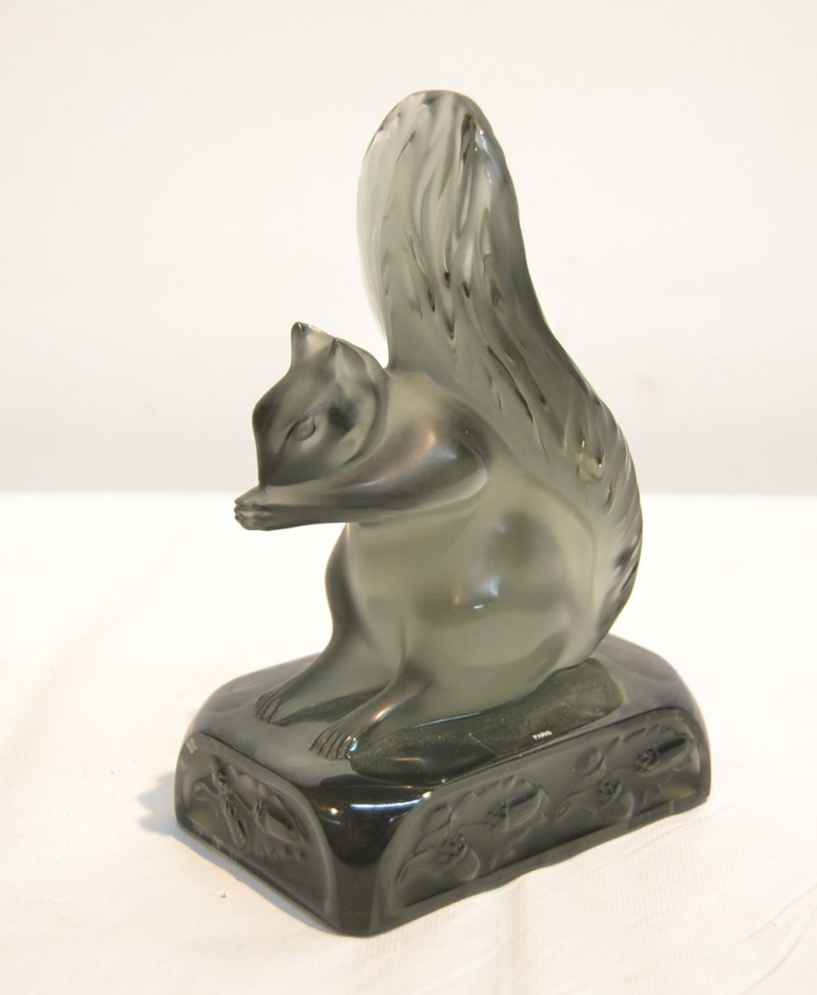 BLACK LALIQUE CRYSTAL SQUIRREL: 4" x 3" x 6 1/4"