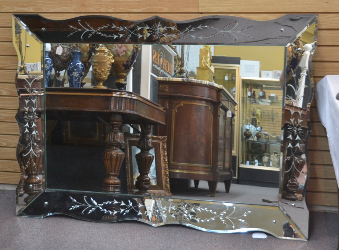 LARGE ETCHED SHADOW BOX MIRROR - 60" x 42": LARGE ETCHED SHADOW BOX MIRROR - 60" x 42"