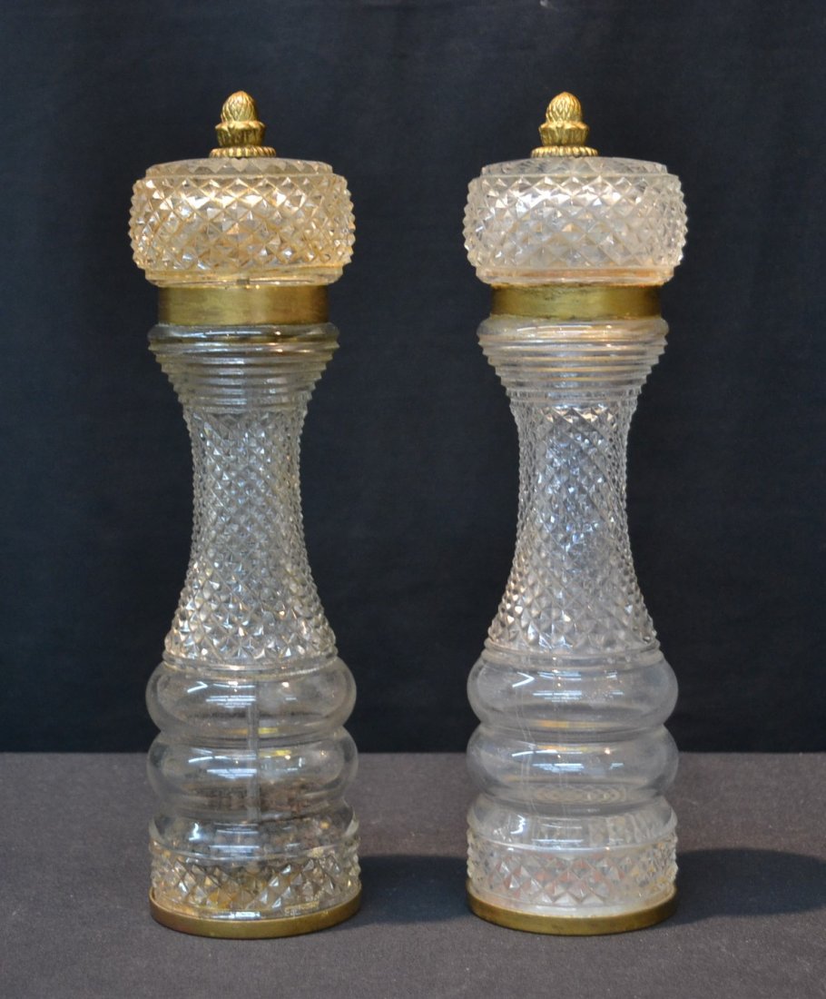 (Pr) FRENCH CRYSTAL SALT & PEPPER SHAKERS: 10 1/2' TALL