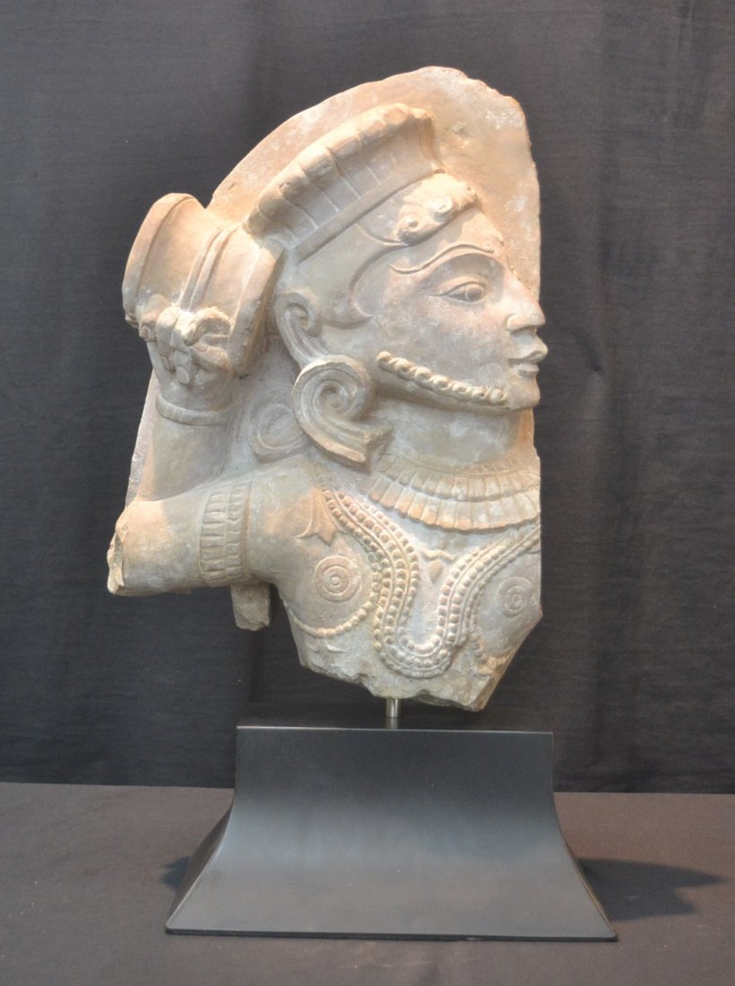 NEPAL CEMENT SCULPTURE OF WOMAN ON STAND: 17" x 11"