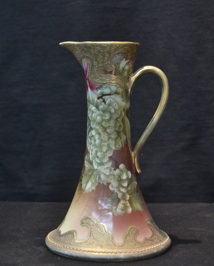 NIPPON FLORAL DECORATED EWER - 6" x 10": NIPPON FLORAL DECORATED EWER - 6" x 10"