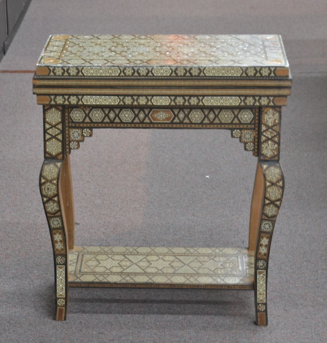 SYRIAN GAME TABLE WITH INLAID MOTHER OF PEARL: 12" x 24" x 28"