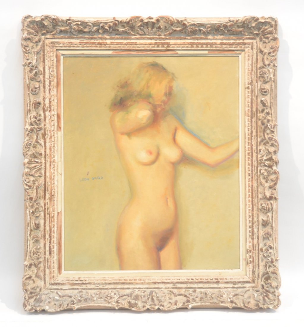 OIL ON CANVAS PORTRAIT OF FEMALE NUDE SIGNED: LEON GARD ; FRENCH ARTIST (1901-1979) (SOME MINOR PAINT LOSS) 21 1/2" x 25 3/4" , 30" x 34"