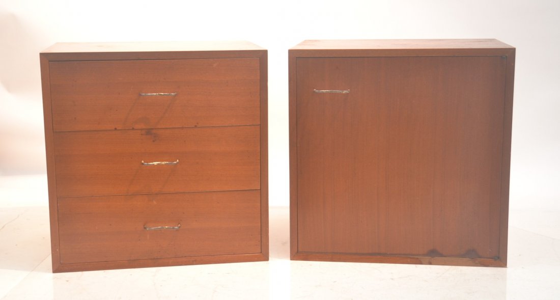 (2) MODERN GEORGE NELSON FOR HOWARD MILLER: CABINET ; ONE HAVING 3-DRAWERS & OTHER HAS DOOR - 24" x 18 1/2" x 24"