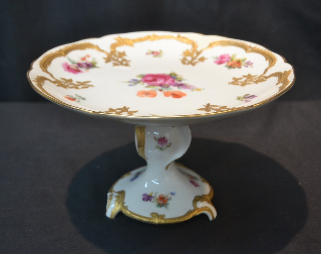 FLORAL KPM PORCELAIN TAZZA - 9" x 5 1/2": (RESTORED)