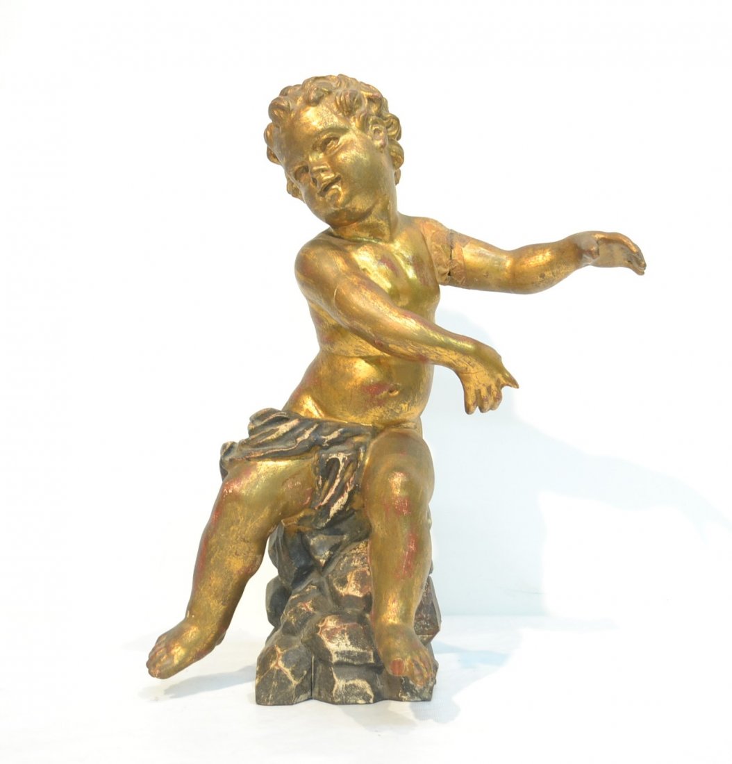 GILTWOOD PUTTI - 11" x 15 1/2" (REPAIR ON ARM): GILTWOOD PUTTI - 11" x 15 1/2" (REPAIR ON ARM)