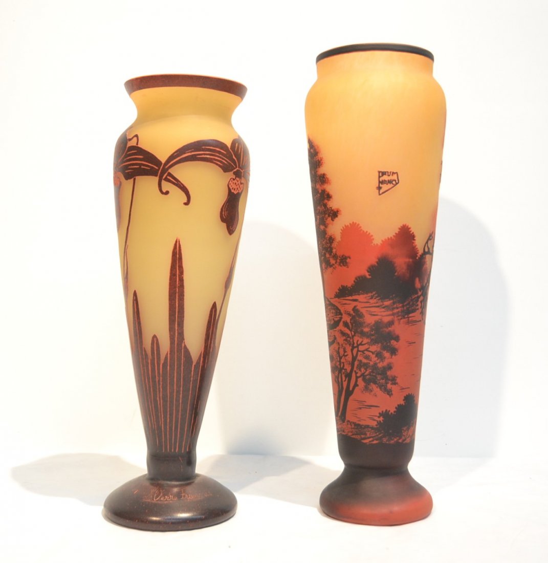 REPLICA DAUM NANCY FOREST LANDSCAPE CAMEO VASE &: LE VERRE FRANCAISE REPLICA CAMEO ART GLASS VASE - 5" x 18"