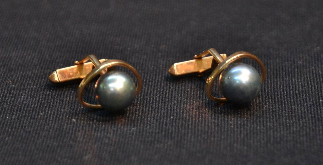 (Pr) 14kt BLACK SEA PEARL CUFFLINKS: (Pr) 14kt BLACK SEA PEARL CUFFLINKS