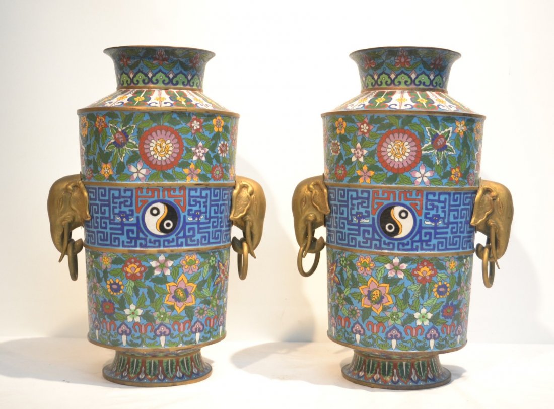 (Pr) UNUSUAL CHINESE CLOISONNE VASES WITH (1 of 7)