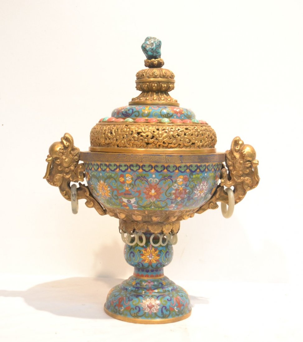 CLOISONNE COVERED URN WITH JEWELS  & PRECIOUS (1 of 10)