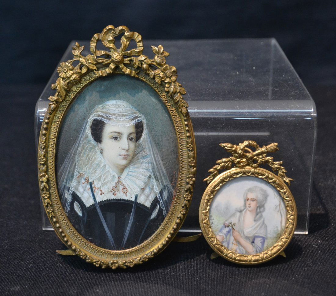 (2) HAND PAINTED MINAITURE PORTRAITS OF WOMAN (1 of 8)