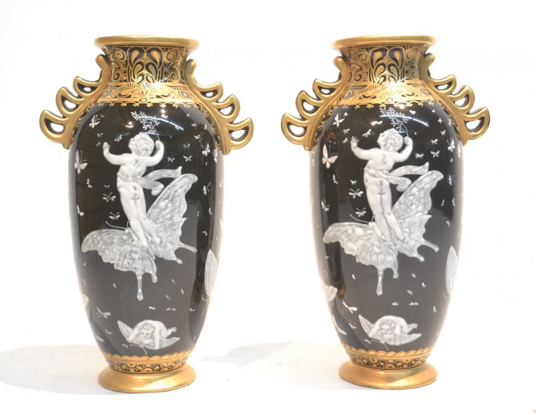 (Pr) LARGE PATE SUR PATE STYLE ENAMEL VASES WITH (1 of 6)
