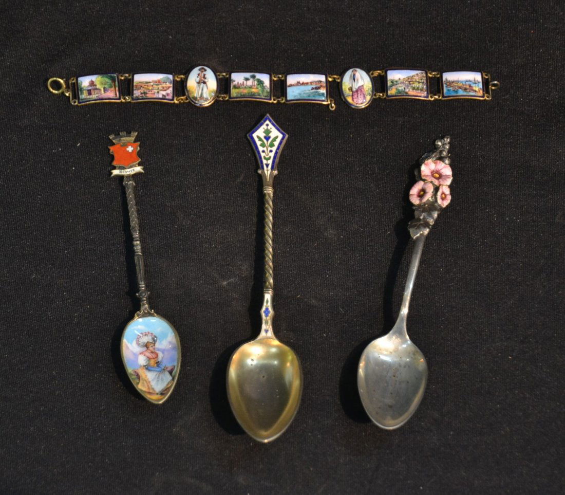 (3) SILVER & ENAMEL SPOONS INCLUDING PORTRAIT (1 of 10)