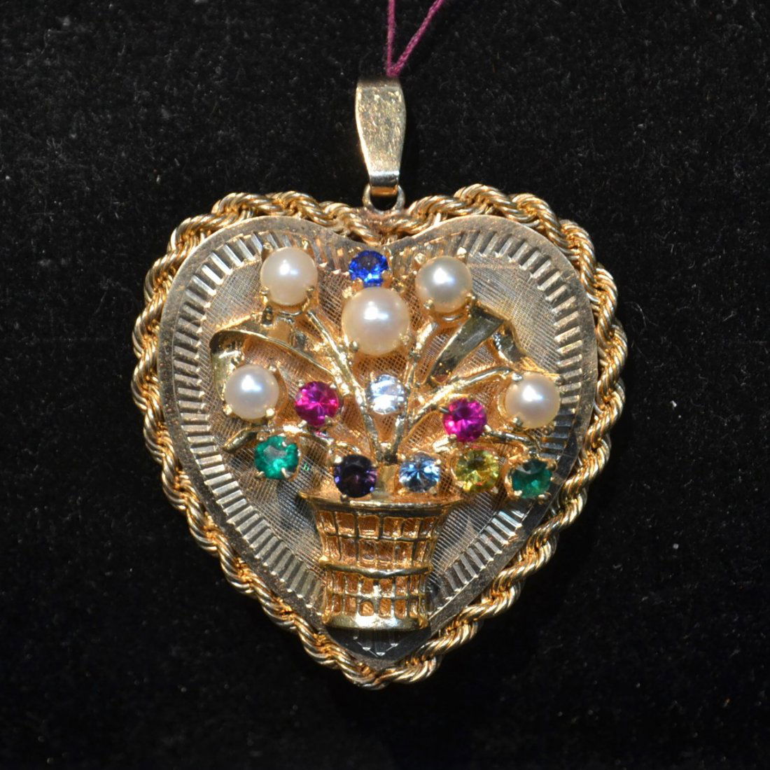 14kt LARGE HEART FORM CHARM - PENDANT WITH BASKET (1 of 10)