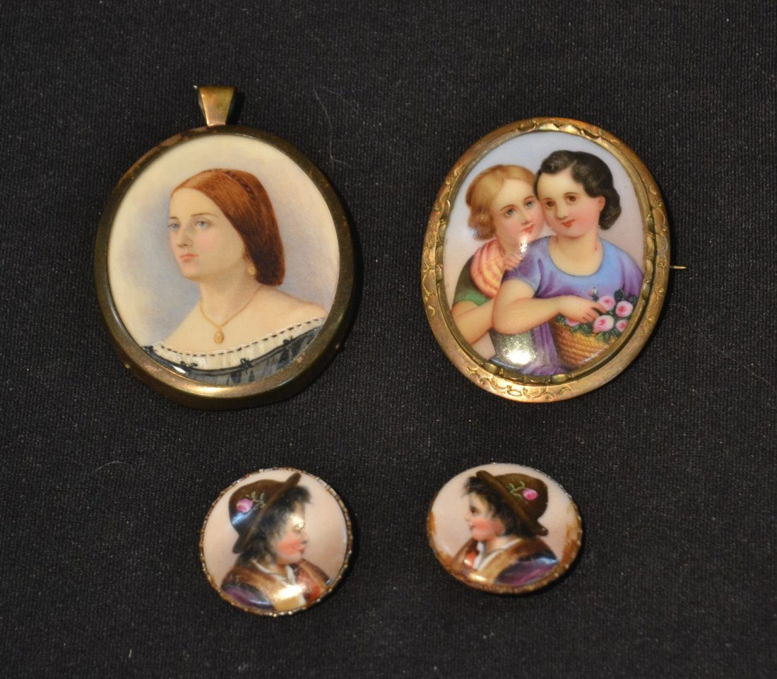 (2) HAND PAINTED PORTRAIT PINS & (2) BUTTONS (1 of 7)