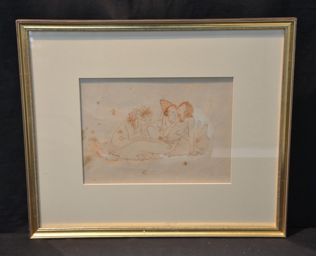 BEZALEL STYLE PERSIAN PEN & INK DRAWING DEPICTING: ROMANTIC GROUPING - 11 1/2" x 8" ; 19" x 16"