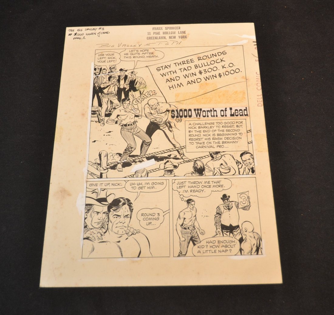 FRANK SPRINGER COMIC STRIP ART FOR: THE BIG VALLEY # 3 ; "$1000 WORTH OF LEAD ", PENCIL & INK ON THIN CARDBAORD - 10 1/2" x 14 1/2"