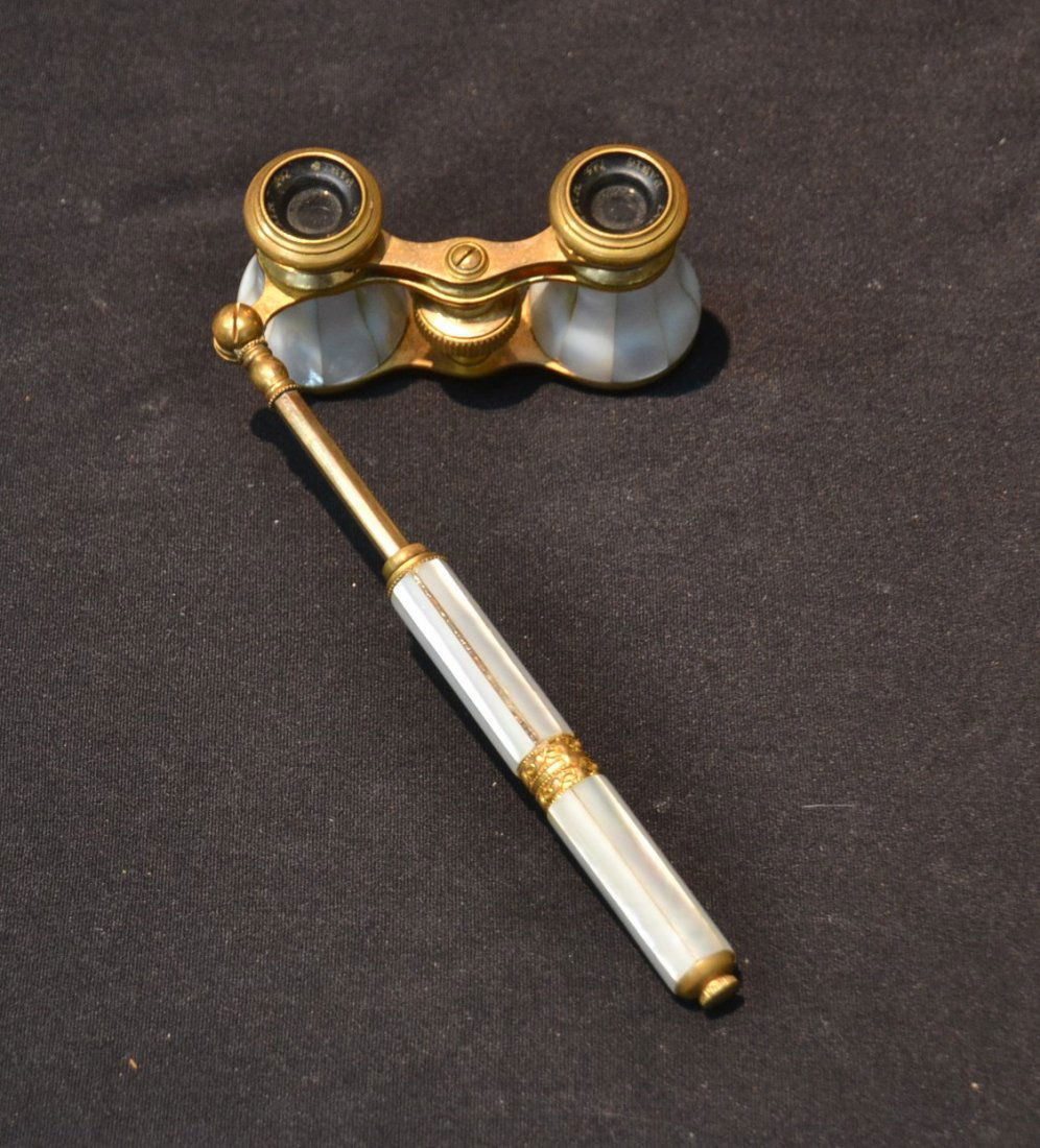 FRENCH MOTHER OF PEARL OPERA GLASSES: GET NAME - 3 1/2" x 7"