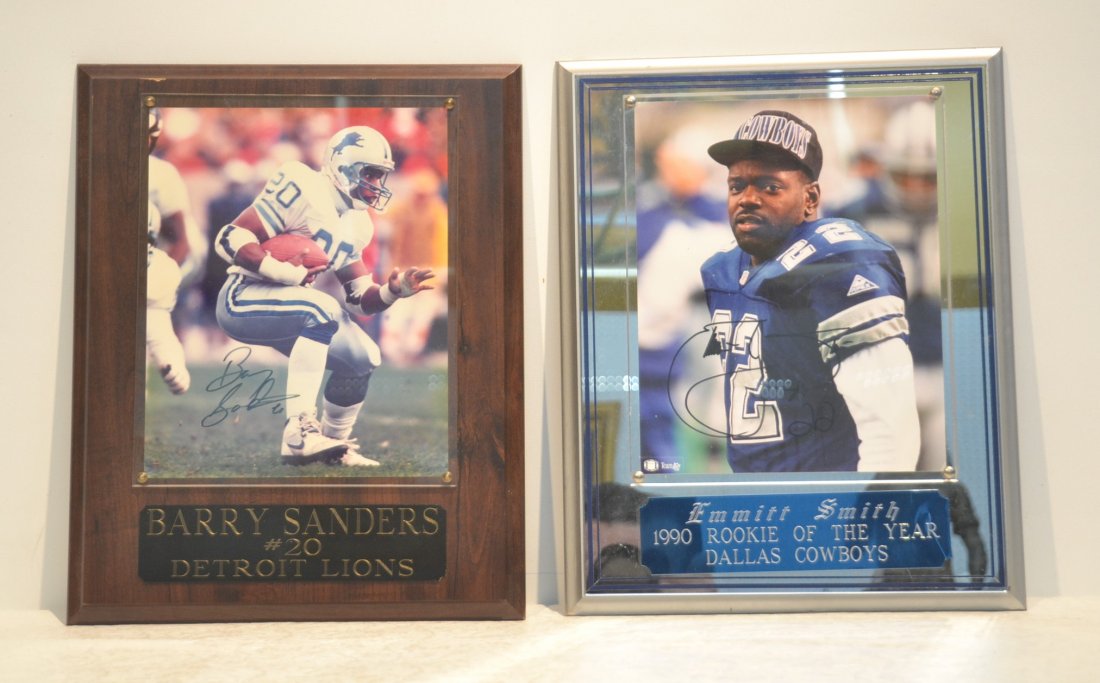 EMMITT SMITH & BARRY SANDERS SIGNED 8 x 10 PHOTO: PLAQUES - 12" x 15" (NO COA OR GAURANTEE)