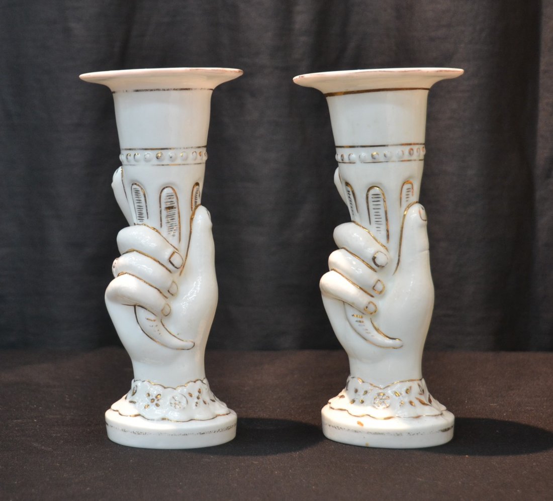 (Pr) GLASS HAND VASES - 4" x 8 1/2": (Pr) GLASS HAND VASES - 4" x 8 1/2"